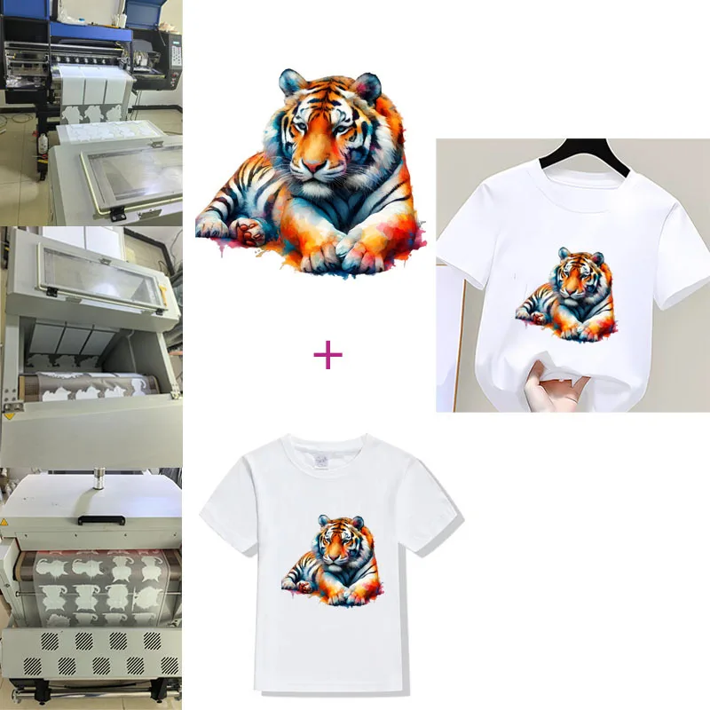 Big Tiger Pattern Heat Transfer Stickers DIY Domineering Animal Iron On Transfer For Clothing Billow Patches for Clothes Sticker