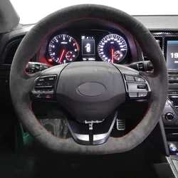 Hand-Stitched Black Suede Car Steering Wheel Cover For Hyundai Elantra 4 2019 2018 2017 2016 Ioniq 2017-2019