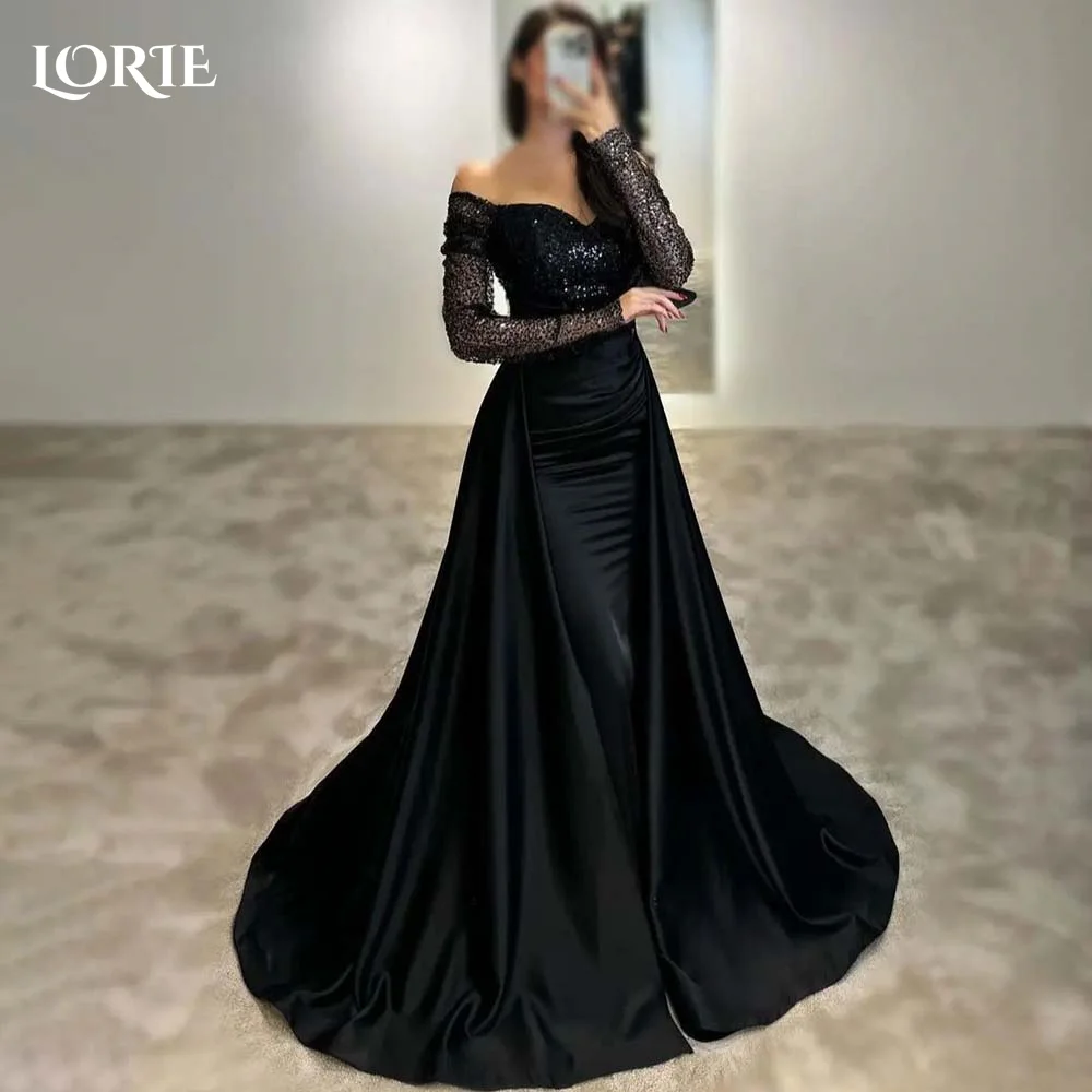 

LORIE Shiny A-line Evening Dresses Detachable Trian Sweetheart Backless Prom Dress Arabia Elegant Dubai Party Gowns Customized