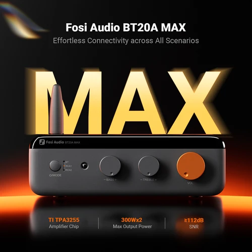 Imagen 2 del producto Amplificador Fosi Audio BT20A MAX Bluetooth 6.0, amplificador estéreo HiFi de 2.1 canales, amplificador de potencia clase D de 300W*2