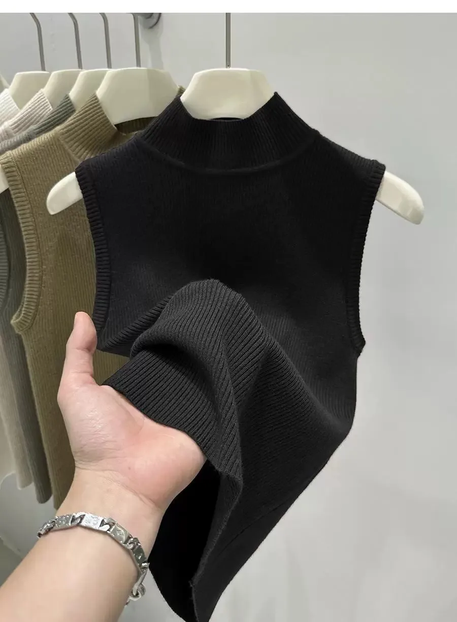 AOSSVIAO 2026 Sommer Neu Mock Neck Ärmellos Damen Strickpullover Slim Fit Basic Sweater Tank Top Vielseitige Innenbekleidung – Detail 15
