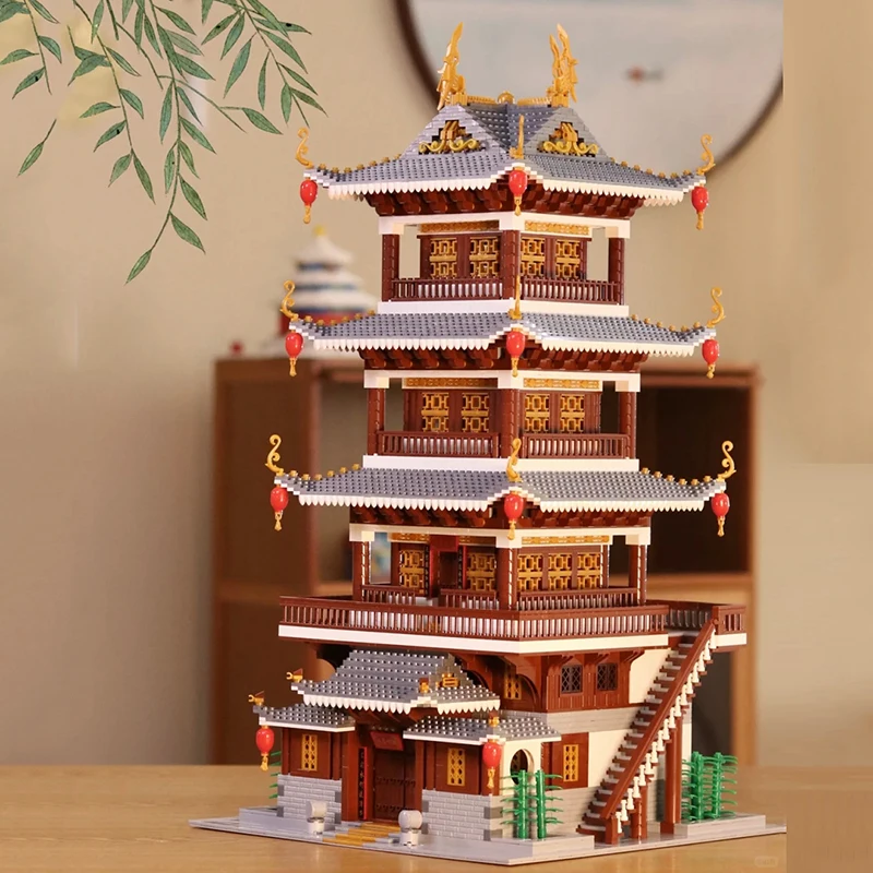 Bloques de construcción de torre de rima de bambú y sándalo, modelo de arquitectura tradicional china antigua, Mini juguetes de ladrillos para montar, 4184 Uds.