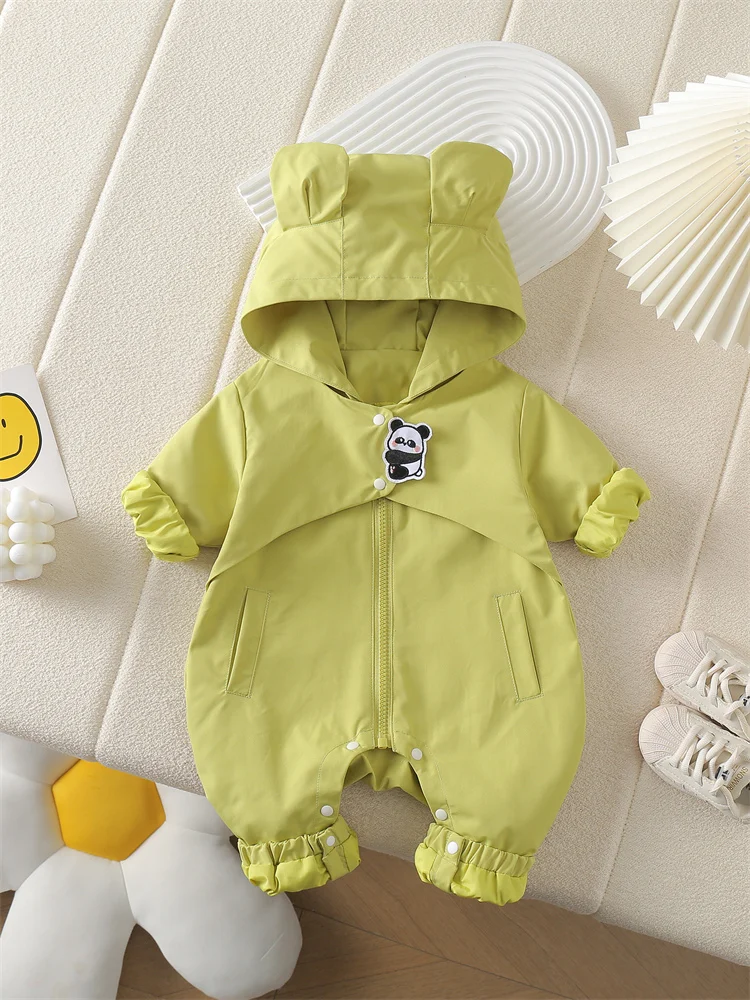 2025 Spring Newborn Rer Suit Long Sve Double Layer Hooded Outdoor Fce Jaet Cling Clothes Commute Sle Loose Fit