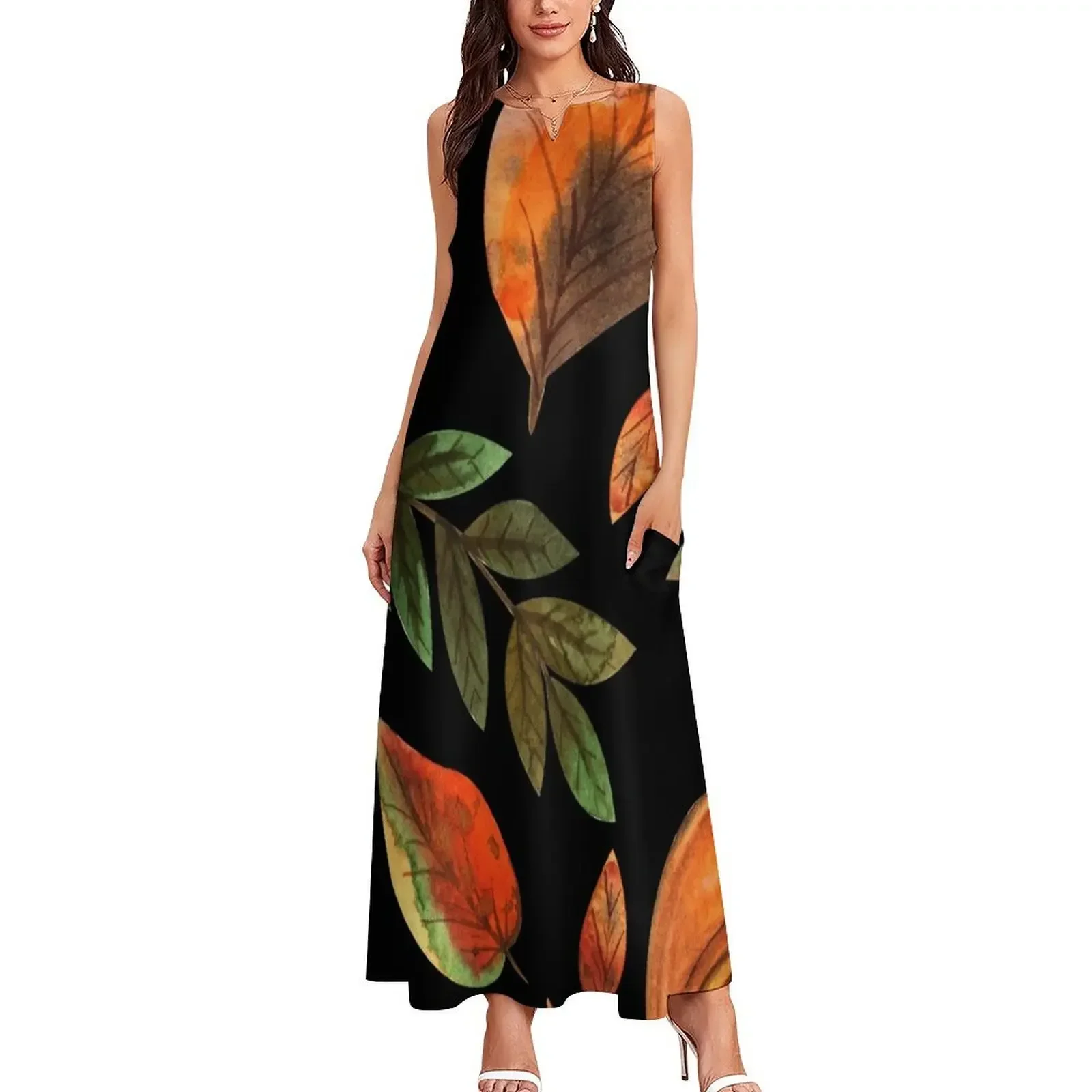 Hello autumn pumpkin leaf pattern Long Dress Bride dresses Women's long dress Women's summer dresses Dress