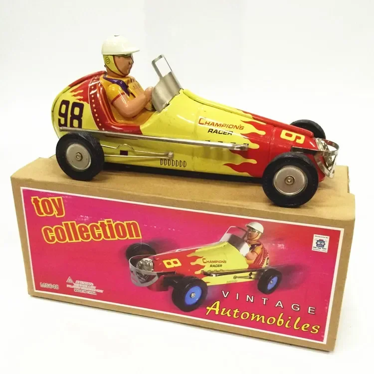 [Funny] Adult Collection Retro Wind up toy Metal Tin Vintage automobiles No.98 F1 Racing car Mechanical Clockwork toy figures