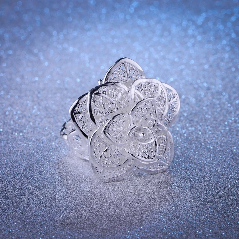 

925 sterling Silver Gold plated Women Wedding Flower Ring Jewelry Simple Design Lovely Free Shipping Factory Price R116