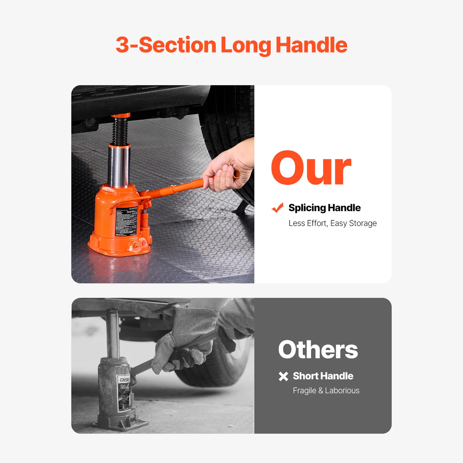 مقبس زجاجة هيدروليكي SucceBuy، مقبس زجاجة ملحوم 20 طن مع مقبض طويل مكون من 3 أقسام، لإصلاح السيارات والهندسة الصناعية #4