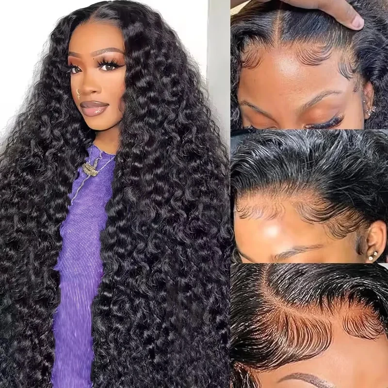 

Long Deep Wave 40 46 Inch 13x4 13x6 Full Frontal HD Transparent Lace Brazilian Remy Curly Human Hair Pre plucked 200 Density