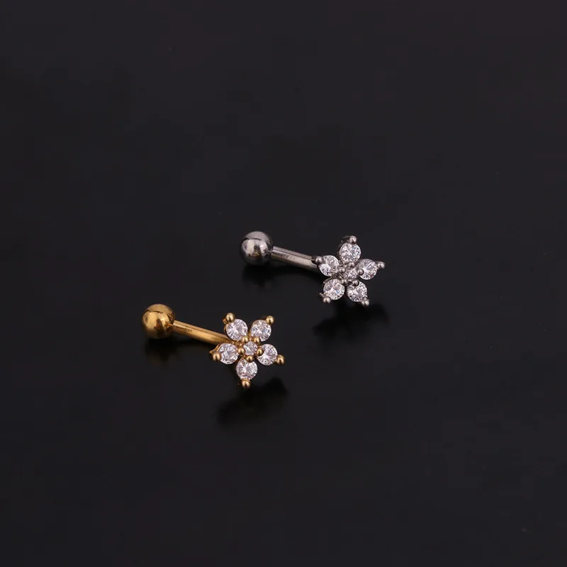 1PC Flower Crown CZ Eyebrow Ring Tragus Helix Rook Earring Piercings Curved Banana Piercing Bijoux Lip Helix Rings Jewelry
