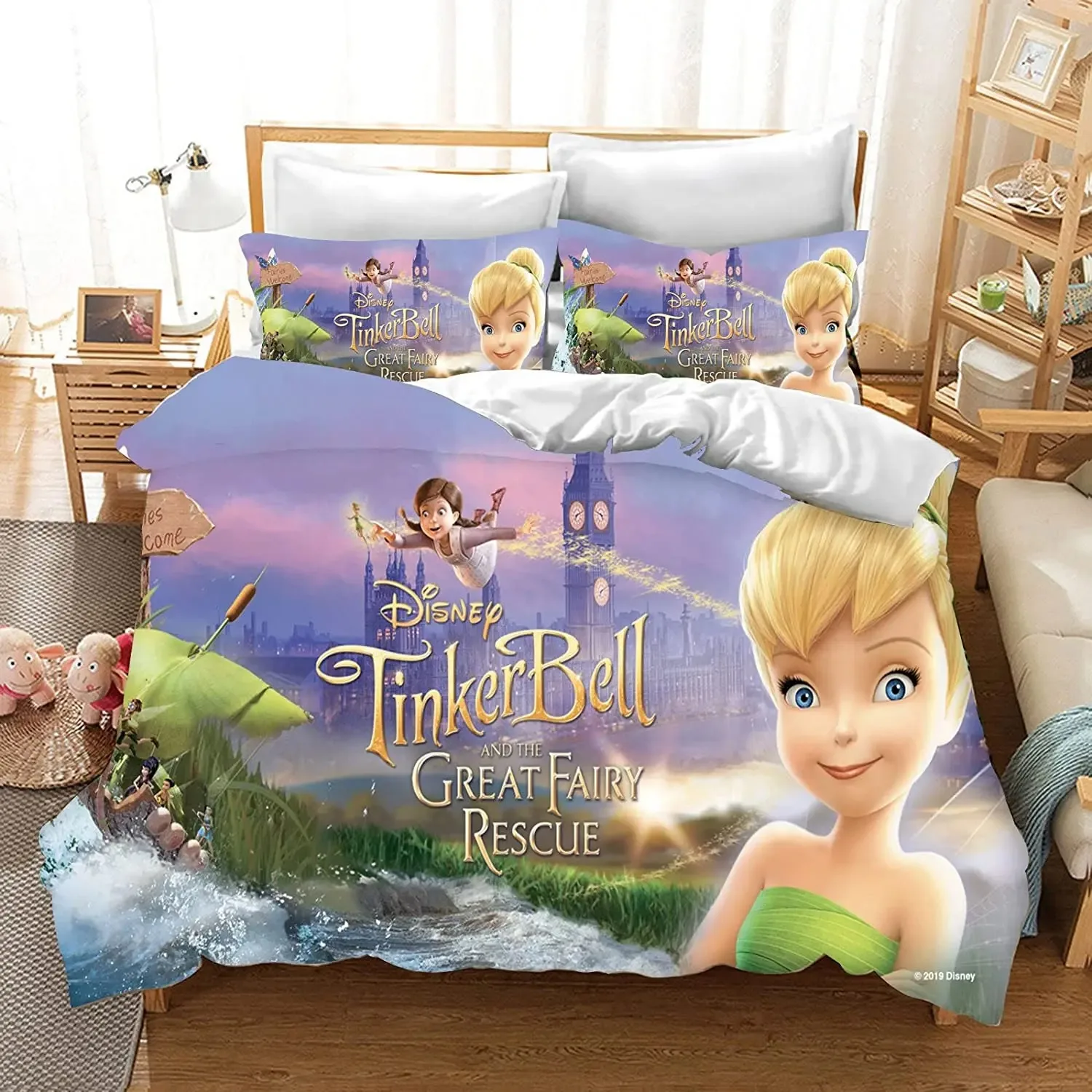 Disney duvet cover pillowcase Tinker Bell fairy, beautiful home room bedroom bedding set kids boy girls duvet cover gift