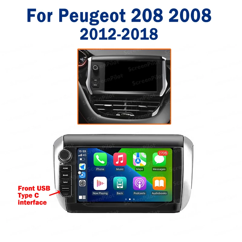 Autoradio Multimedia Speler Voor Peugeot 2008 208 2014-2018 Draadloze CarPlay Android 16 Auto Intelligente Systemen Autoraido gereedschap - afbeelding 2