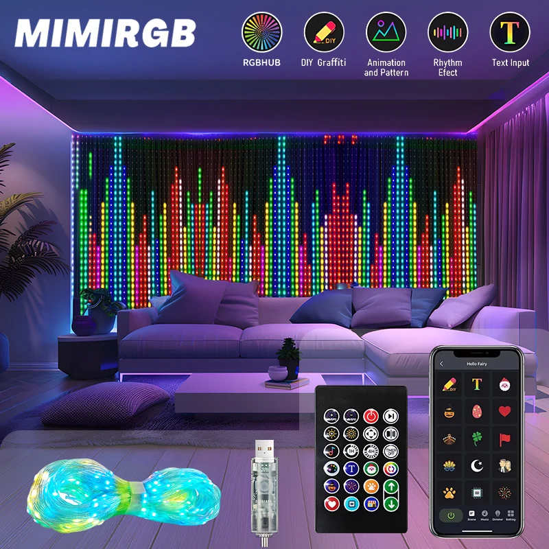 400LEDs Animated Curtain Lights Programmable APP Smart Bluetooth LED Window Curtain String Light RGBIC Dream Color Fairy Lights