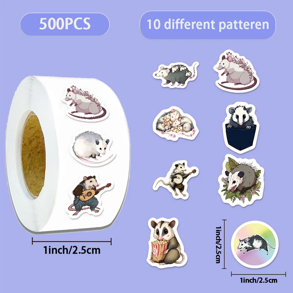 

500 штук забавных наклеек в рулоне Possum, водонепроницаемые наклейки «сделай сам», для сумок, ноутбуков и бутылок с водой