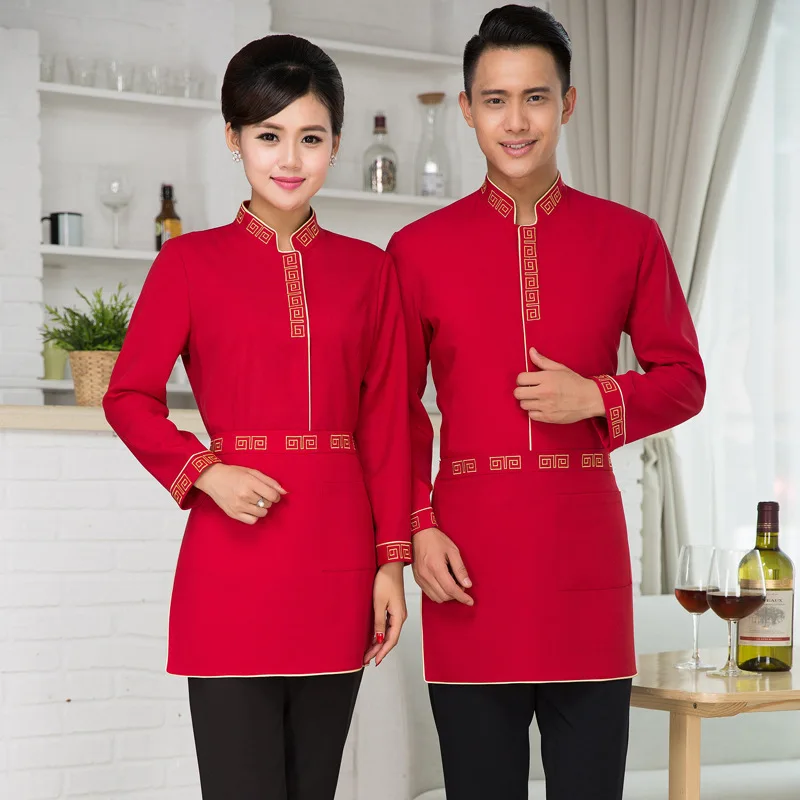 

Autumn Winter Hotel Clothes Chinese Style Great Wall Gree Collar Men's and Women's Restaurant Waiter Hot Pot Shop Work