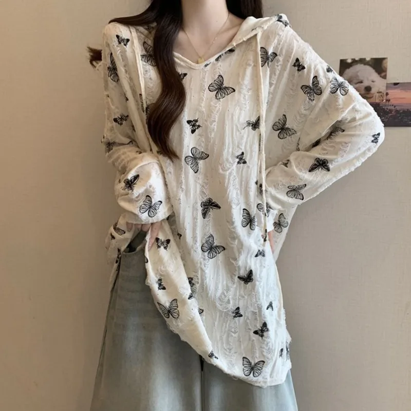 

Толстовки с принтом для женщин, мешковатое хлопковое базовое пальто Kpop Harajuku, модельер, эмо, свободные женские топы с капюшоном