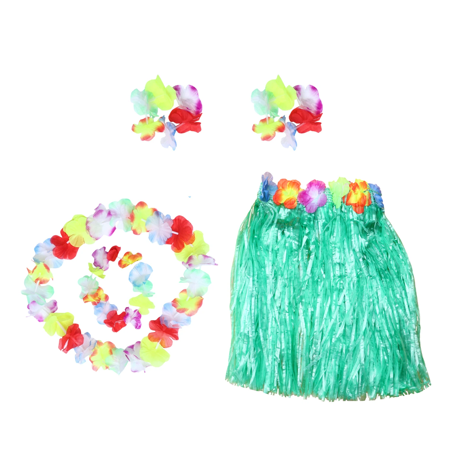 

1 Set Kids Hawaiian Skirt Set Colorful Hula Leaf Skirt Head Hoop Bracelets Neck Garland Tropical Party Costume Accessories