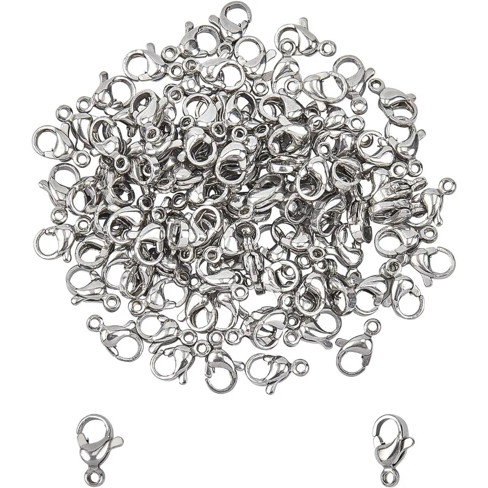 

200 шт., застежки-когти омара из нержавеющей стали, застежка для ювелирных изделий, застежка-когти с крючком, металлические застежки для изготовления ювелирных изделий, ожерелья