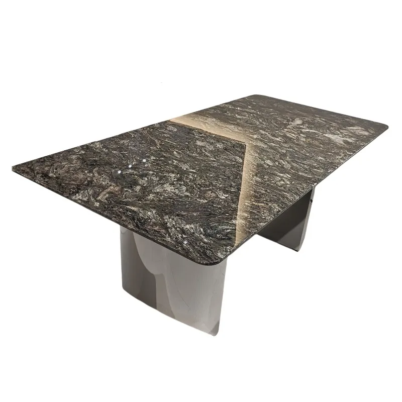 

Restaurant Household Large Flat Rectangle Natural Luxury Stone Platinum Diamond Blue Crystal Natural Stone Dining Table
