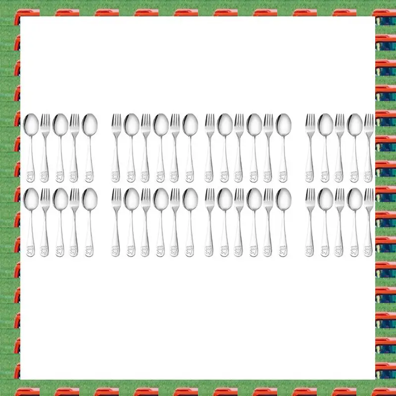 

ABMO 8X Stainless Steel Child Safety Cutlery Bear Children Spoon And Fork Set Toddler Utensils Metal Cutlery Set