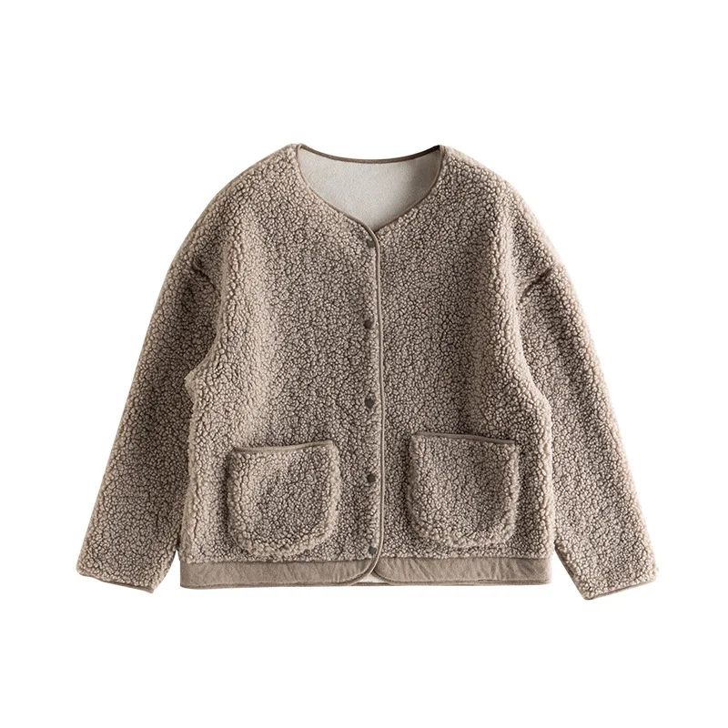 Autumn and Winter O-neck Lamb Wool Cotton Coat for Women Jackets Single-breasted Feeling Teddy Thick Woolen Cardigan Top Jacket