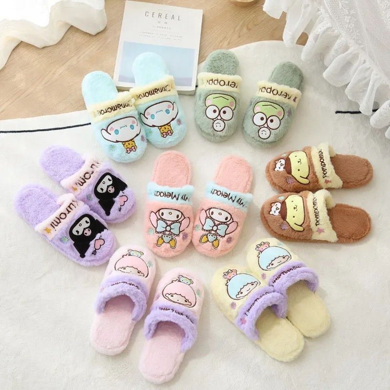 

Kawaii Sanrio anime Kurumi My Melody cotton slippers autumn and winter female cartoon non-slip student dormitory home plush gift