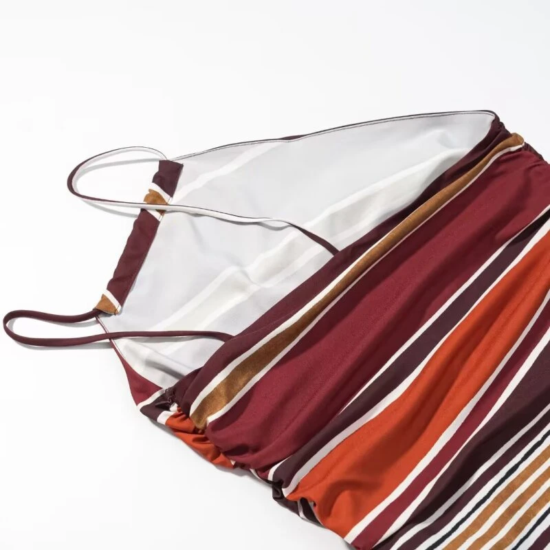 Sukienka damska w paski z asymetrycznym kołnierzykiem, elegancka, codzienna, bez rękawów, streetwearowa, modna, szykowna sukienka dla kobiet.