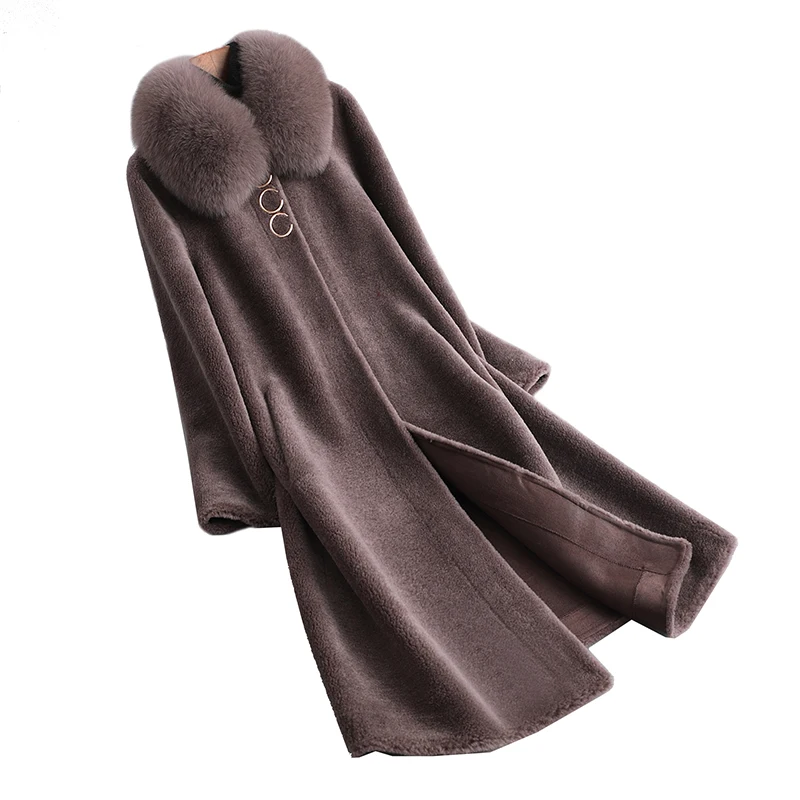 2022 Inverno collo di pelliccia di volpe grano Shearling cappotto da donna di media lunghezza cappotto di pelliccia da donna Casaco Inverno Feminino FCY