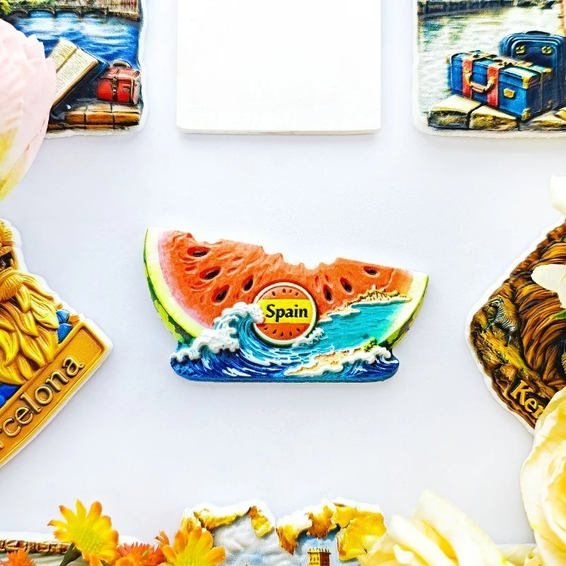 Spain Watermelon Fridge Magnet - Refreshing 3D Summer Souvenir Unique Mediterranean Gift for Travel & Beach House Decor
