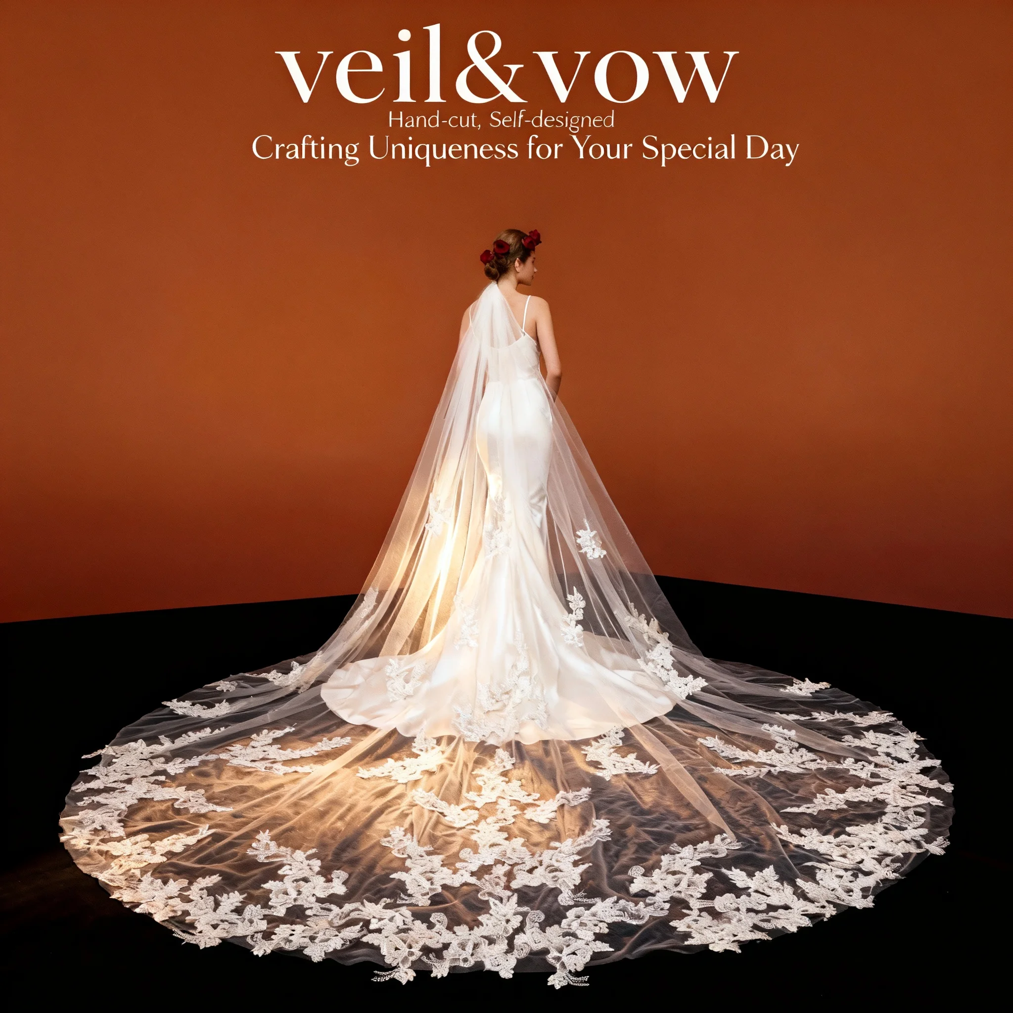 

[Veil&Vow] Элегантная соборная фата - фата ручной работы из тюля с кружевной аппликацией (роскошная элитная)