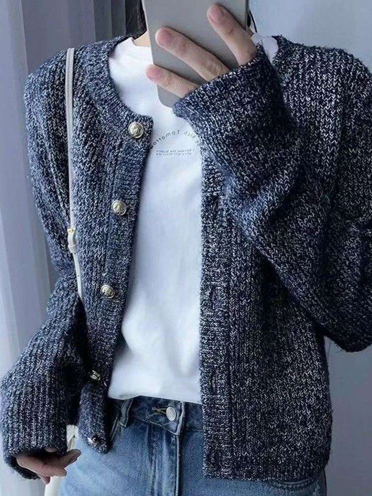 Zoki Grey Y2K Vintage Cardigan Sweaters Women Long Sleeve Harajuku Knitted Jacket Fall Winter Retro Female Korean Design Tops