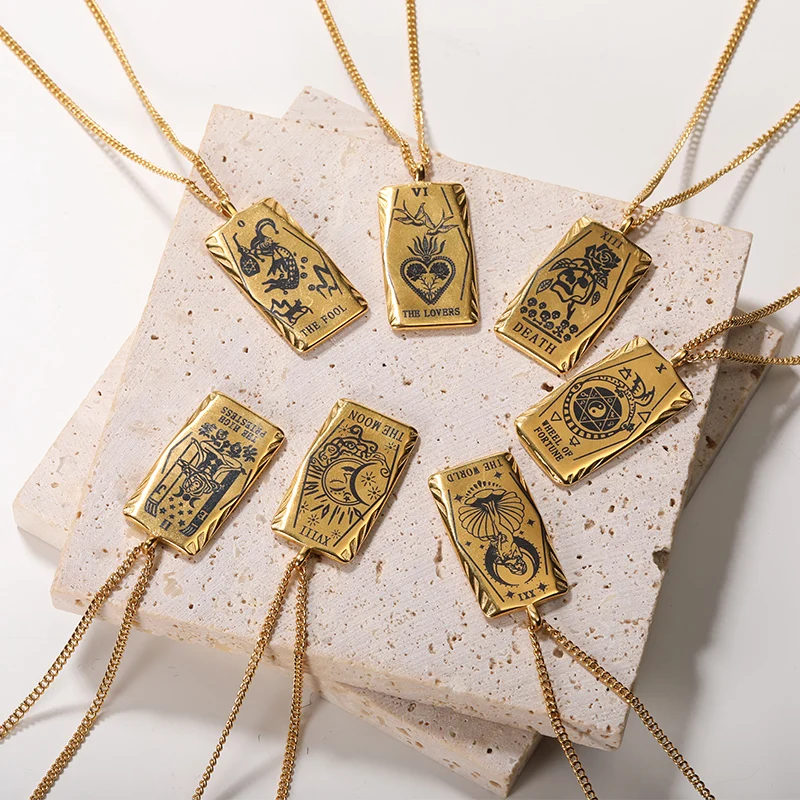 باطني التارو قلادة قلادة للنساء الذهب اللون الفولاذ المقاوم للصدأ قلادة مربعة مجوهرات شخصية التوصيل المجاني