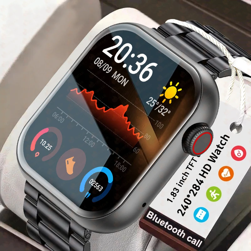 Smartwatch de esportes à prova d'água para homens e mulheres, 1,83 ", chamada Bluetooth, temperatura, freqüência cardíaca, fitness, IP67, novo, 2022