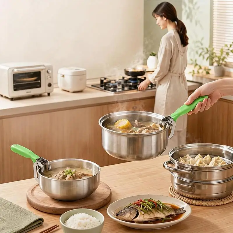 Stainless Steel Hot Bowl Lifter Non-Slip Secure Grip Heat Resistant Anti-Scald Kitchen Tool for Cookware Plate Pot Cooking