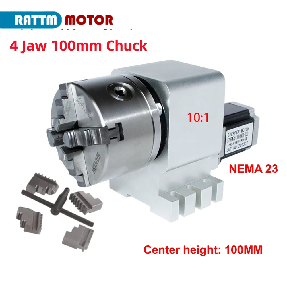 Harmonic Reducer Harmonic Gearbox CNC A 4th Axis Rotary Axis NEMA23 Stepper Motor CNC Indexing Head 3/4 Jaws 100MM Chuck