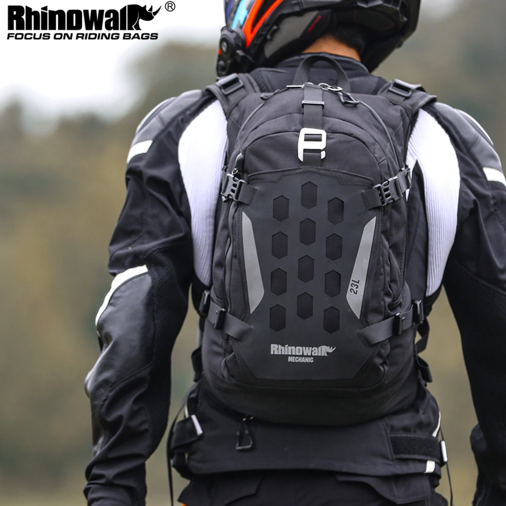 Rhinowalk Motorcycle Riding Backpack Quick Release 23L Motorbike Helmet Storage With Raincover For Long-Distance Off-Road Riding