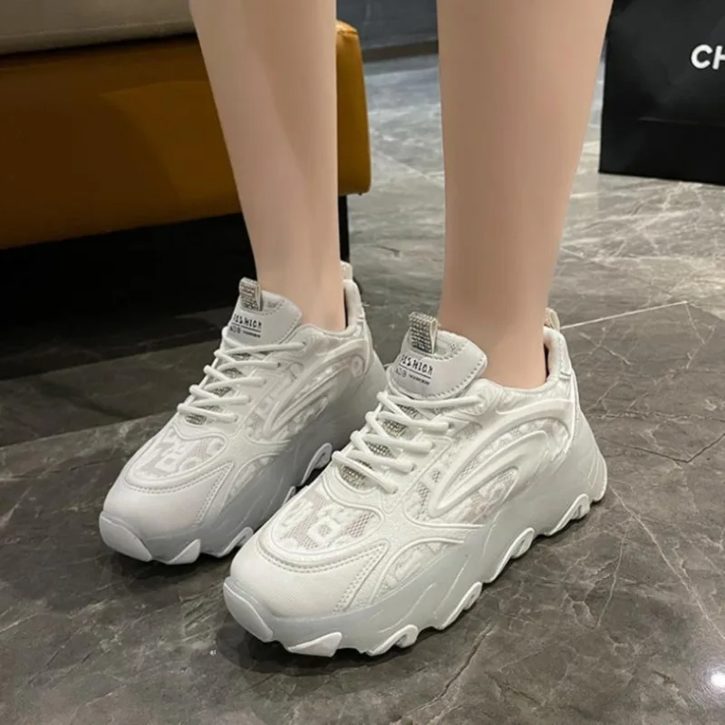 Woman Footwear Summer Mesh Breathable High on Platform Women Sneakers Fashion Luxury Rhinestone Sports Running Shoes