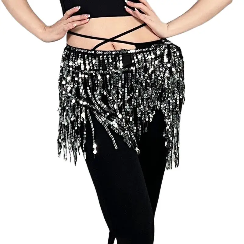 Jupe écharpe de hanche de danse du ventre brillante pour femmes, paillettes, fesses, ceinture enveloppante, tenue de fête de Concert Rave, Costume de scène