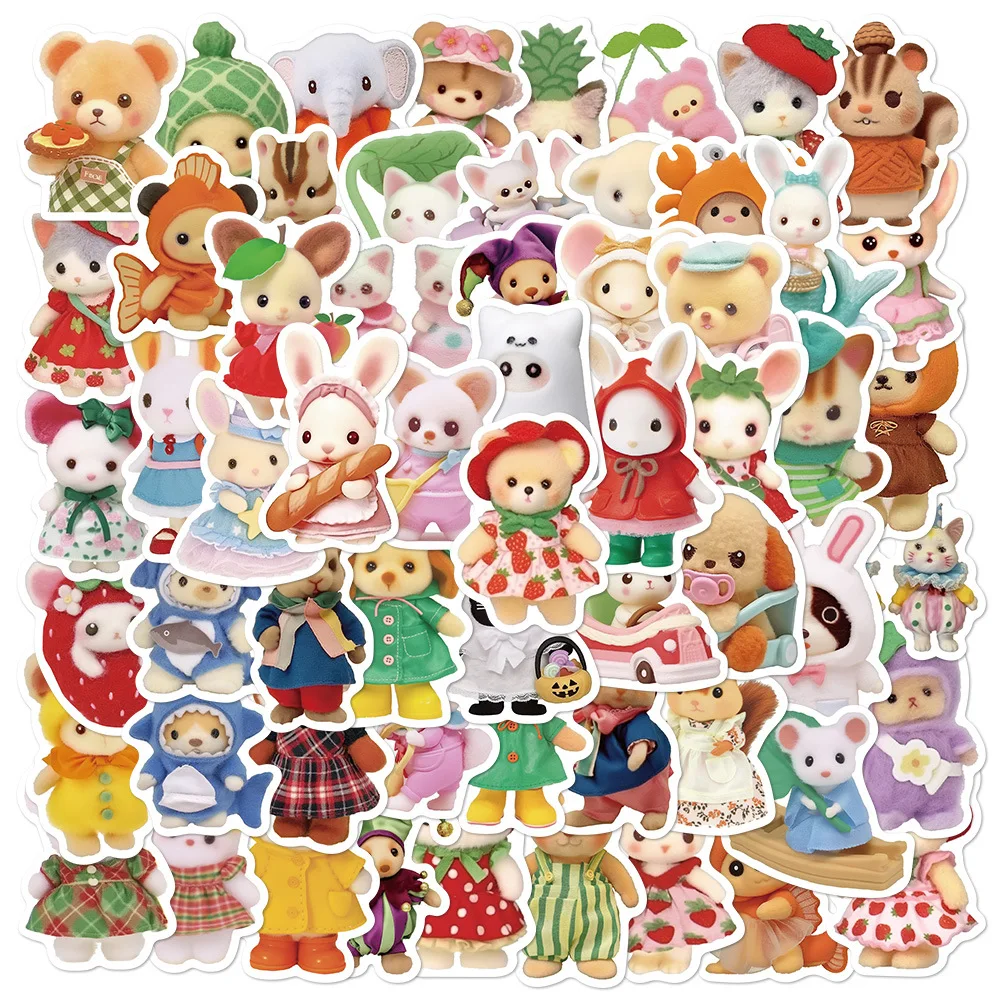 60 uds Kawaii Calico Critters pegatinas DIY Scrapbooking teléfono equipaje monopatín pegatinas de grafiti impermeables