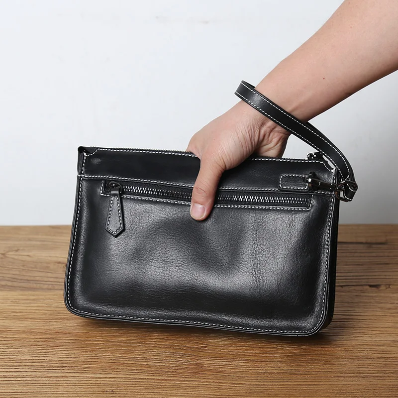 Nzpj Echt leder Herren Clutch Tasche natürliche Rindsleder Brieftasche große Kapazität Handy tasche lässig Business Umschlag für – Detail 4