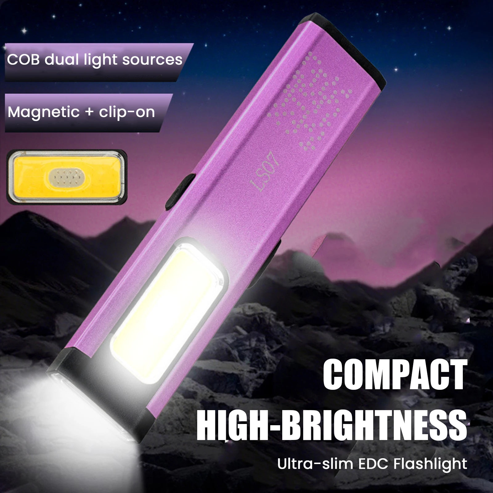 Rechargeable Multi Function LED Small Flashlight W/Magnetic&Clip Multi-Mode Small Flashlight for Home Camping Emergency Use