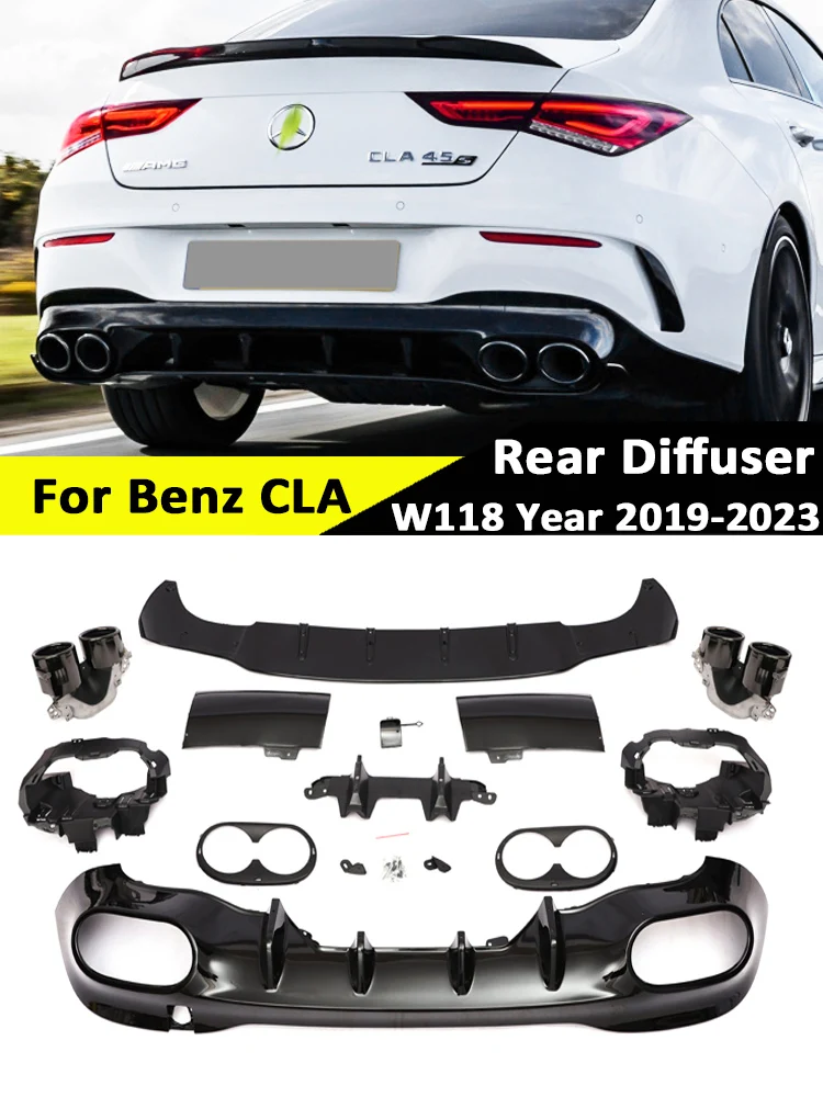 Rear Diffuser With Exhaust Pipe Tips AMG Line For Mercedes Benz CLA W118 C118 X118 CLA45 CLA35 CLA180 CLA200 2019+ Accessories