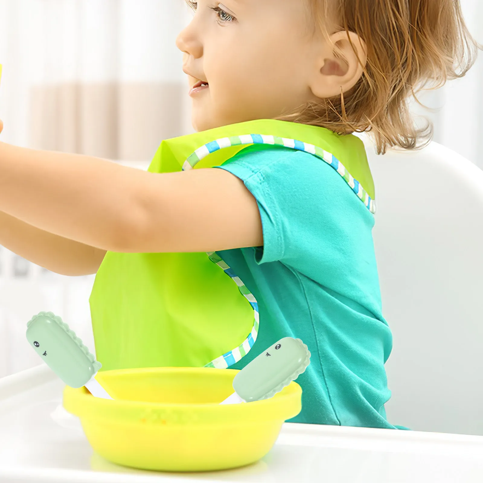 

1 Set Baby Tableware Set Pp Material Compact Lightweight Durable Smooth Non-Slip Handle Portable Storage Toddler Spoon Fork