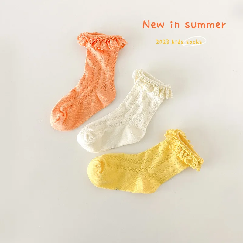 Baby Socks Fancy Lace Girls Solid Cotton Socks Spring Summer Candy Color Thin Mesh Socks Princess Style