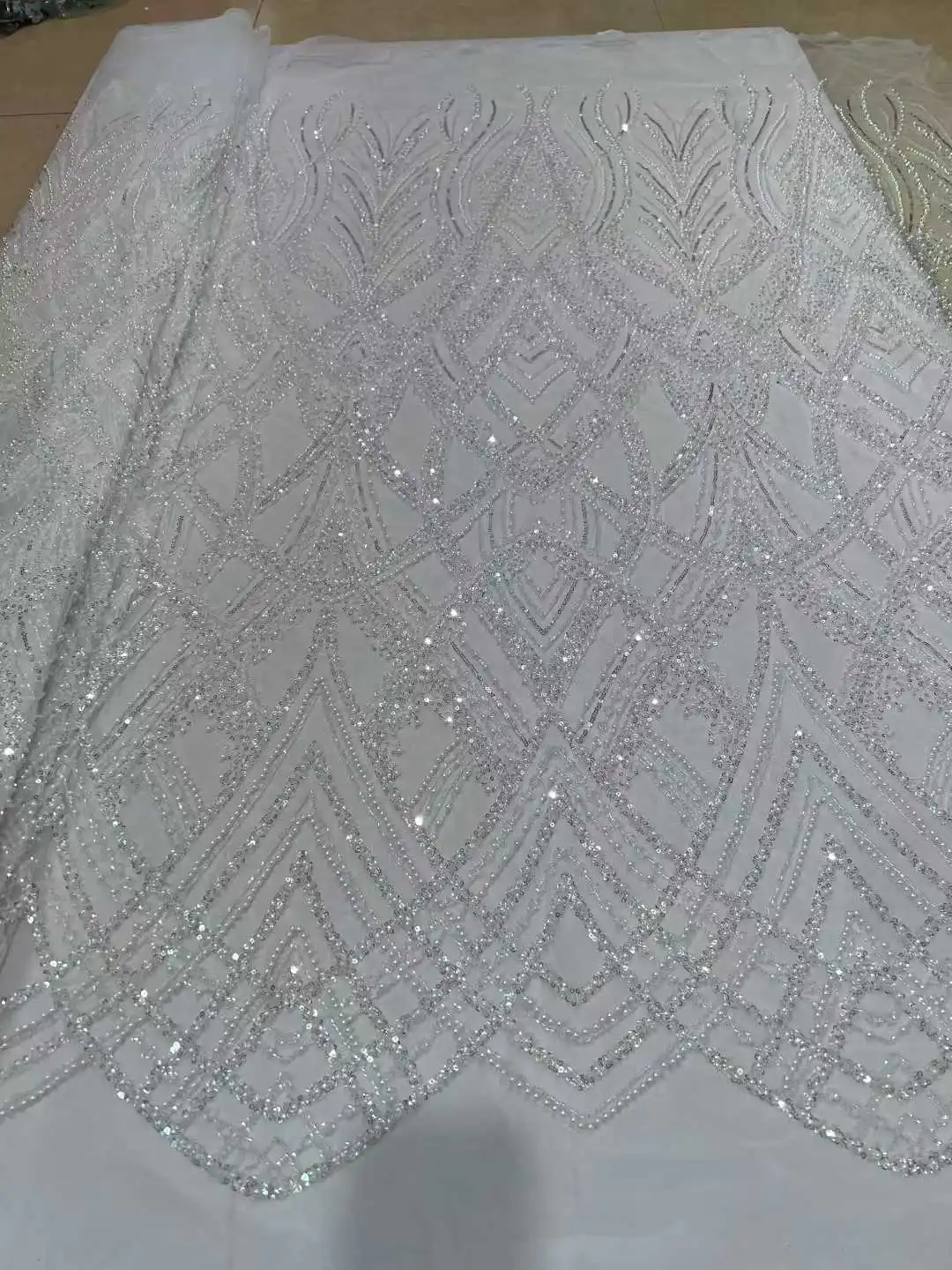 Luxe gouden Afrikaanse kralen pailletten parel kant Franse tule stof van hoge kwaliteit Nigeriaans ontwerp voor feestjurk naaien