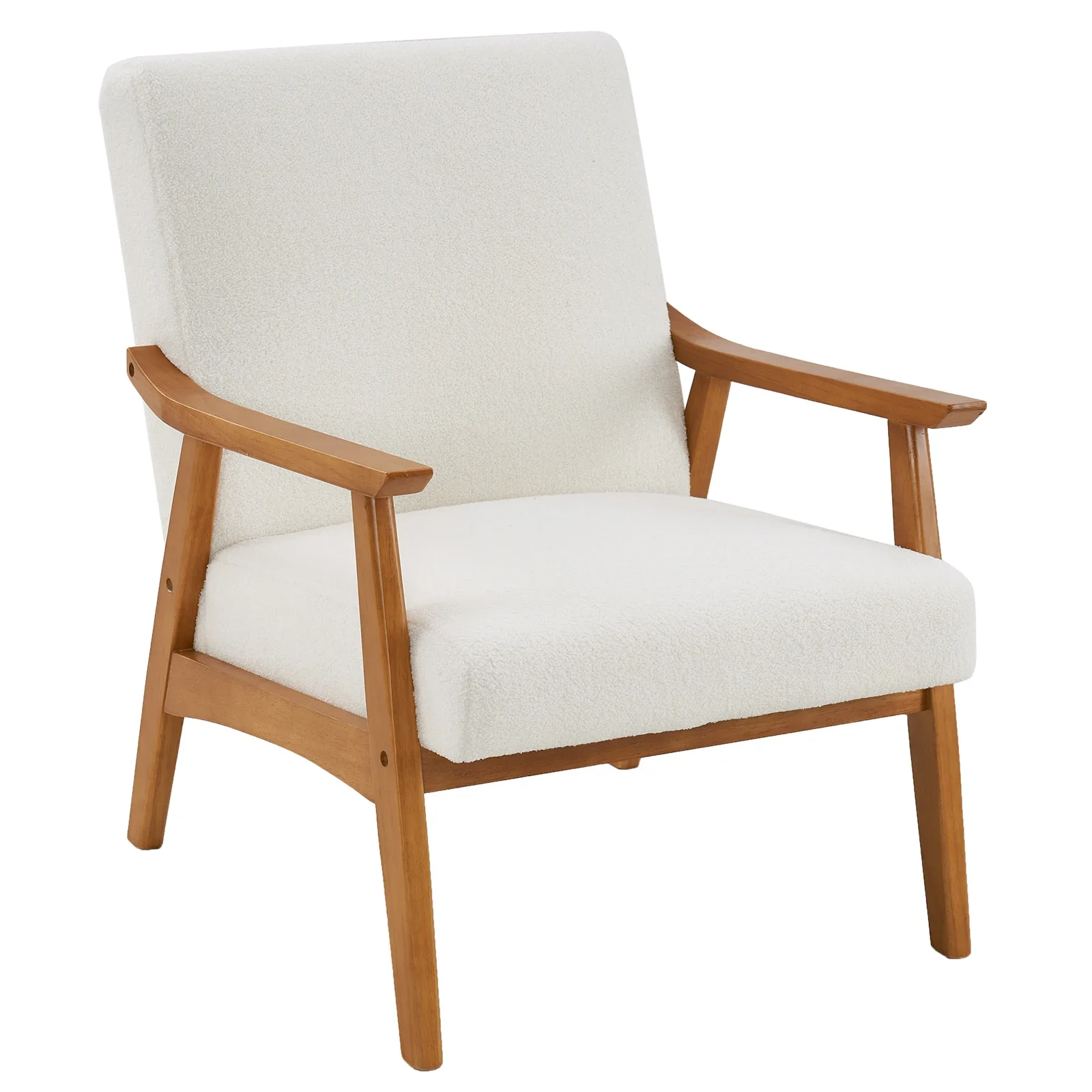 

Solid Wood Armrest Teddy Velvet Simple Single Indoor Lounge Chair Backrest Creamy-White