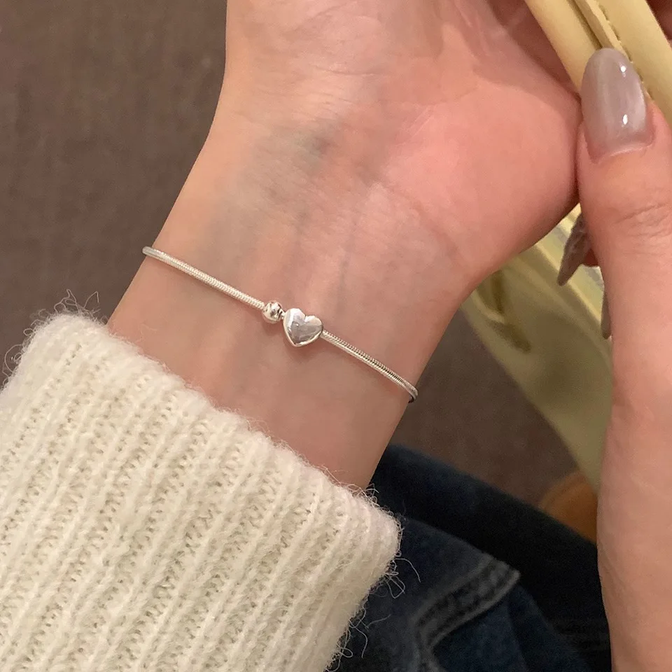 سام الباندا 925 فضة الحب القلب الأفعى العظام سلسلة سوار للنساء هدية بسيطة الحلو مجوهرات دروبشيبينغ بالجملة