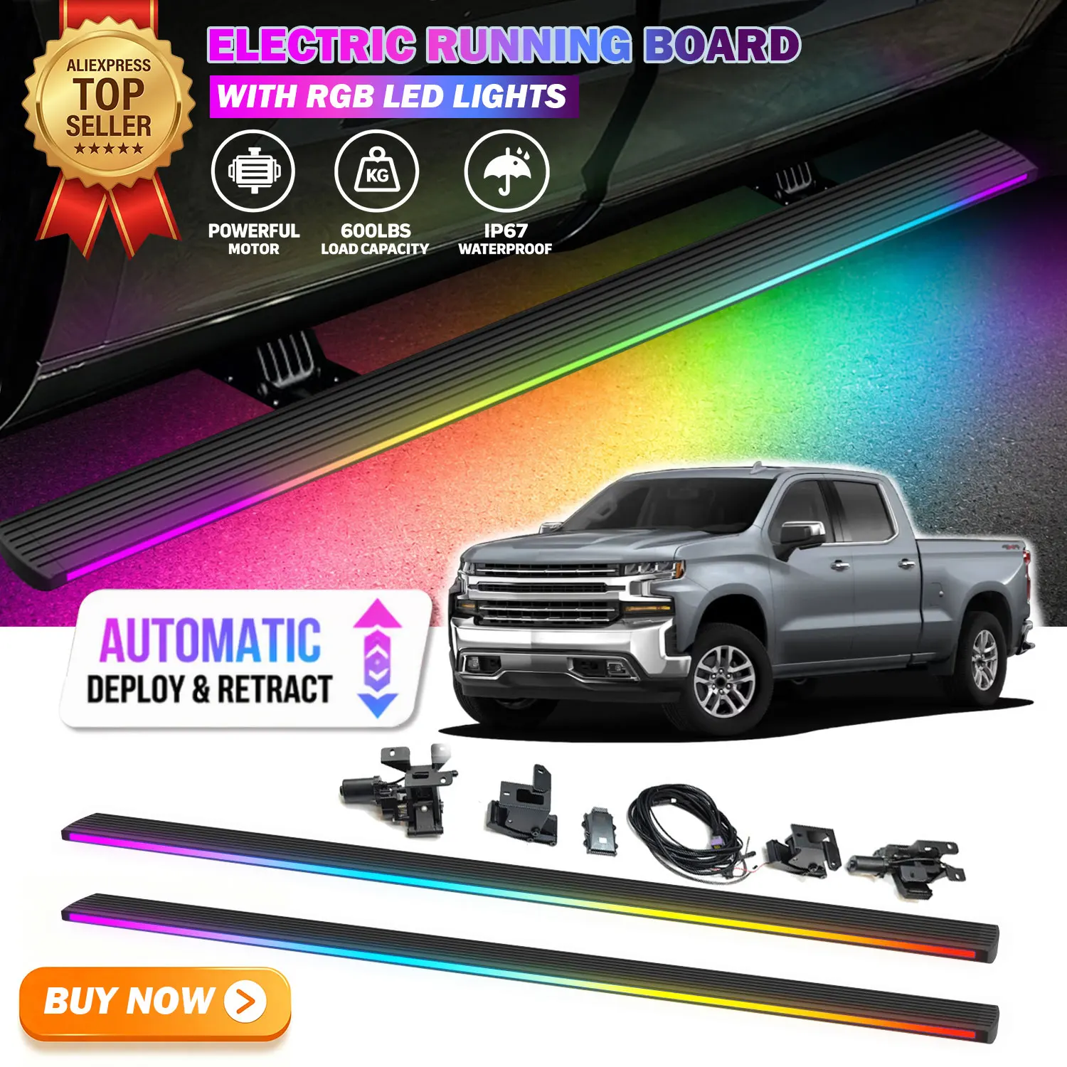 Deployable Power Electric Running Boards Fits For Chevrolet Colorado 2017-2022 with LED Light Strips Side Step Nerf Bars