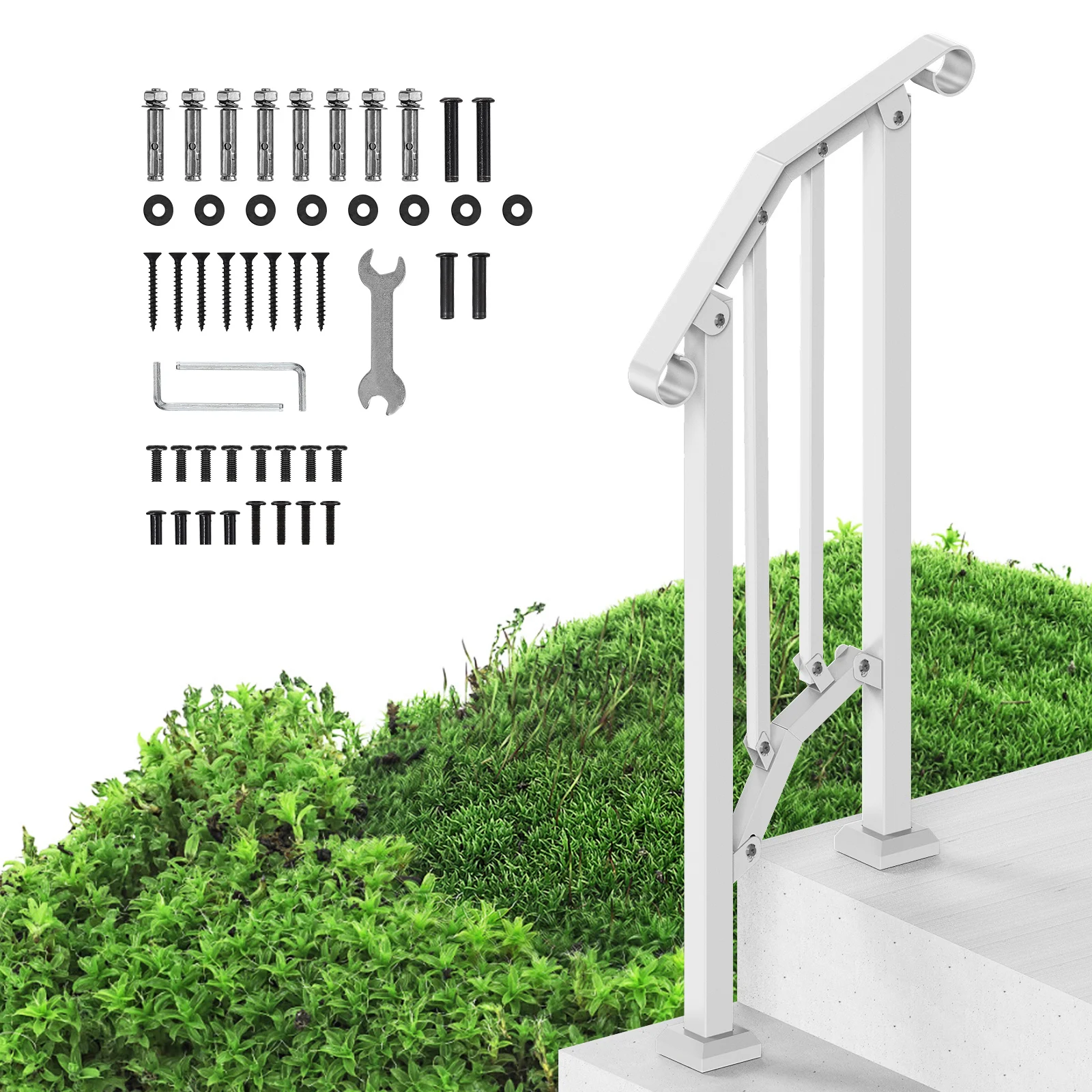 

VEVOR 1-2 Step/2-3 Step/3-4 Step/5-6 Step Handrails for Outdoor for Seniors Porch Deck Retro Arch White/Black/