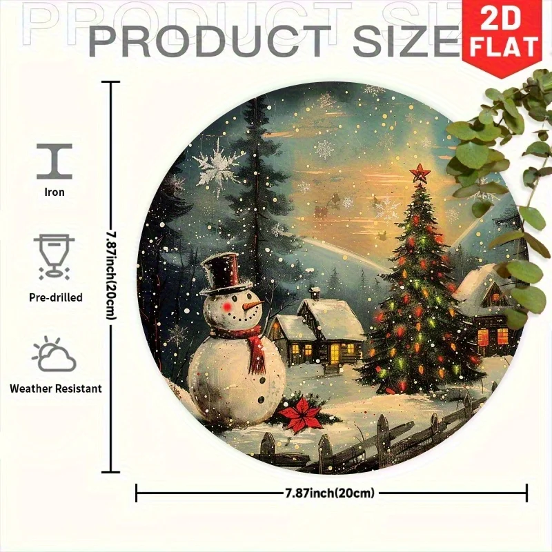 1 قطعة 7.87x7.87 بوصة الألومنيوم 2D شقة ، ثلج الشتاء العجائب شجرة عيد الميلاد الحديد علامة معدنية ، 7.87 بوصة جولة الرجعية جدار ديكور ،