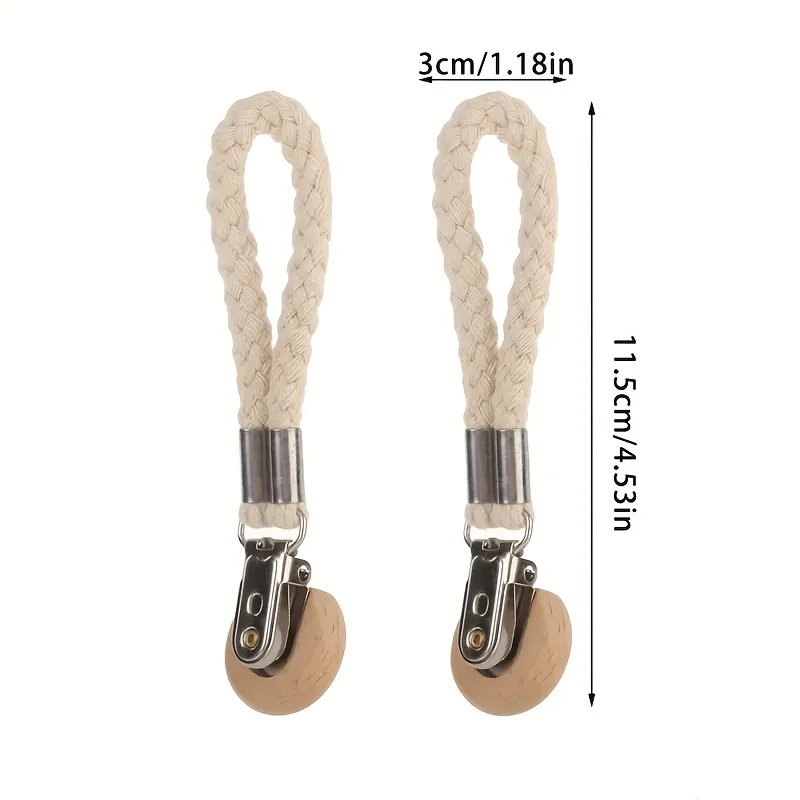 1PC Non-Punched Cotton Rope Multifunctional Towel Clip Beech Wood round Head Hook for Bathroom Kitchen Home Storage